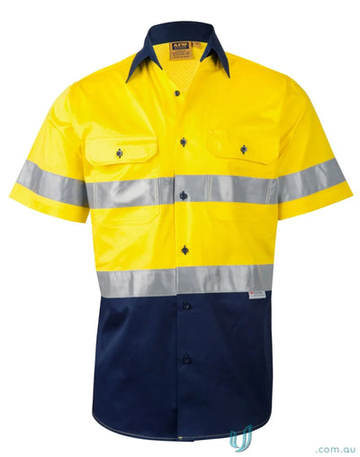 Winning Spirit SW59 AIW HiVis CoolBreeze SS Shirt in Fluoro Yellow/Navy