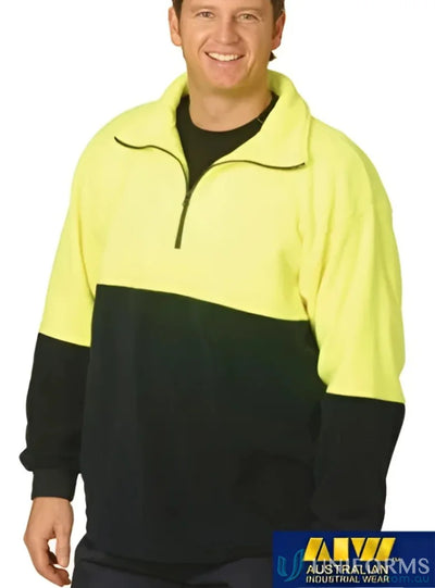 Winning Spirit SW07 AIW HiVis Polar Fleece Half Zip Pullover in Fluoro Yellow/Navy