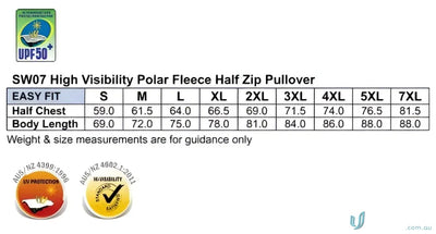 Winning Spirit SW07 AIW HiVis Polar Fleece Half Zip Pullover