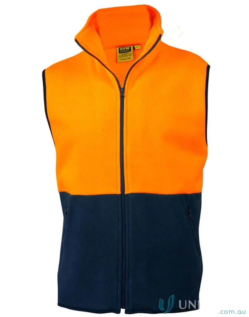 Winning Spirit SW016 AIW HiVis Polar Fleece Vest in Fluoro Orange/Navy