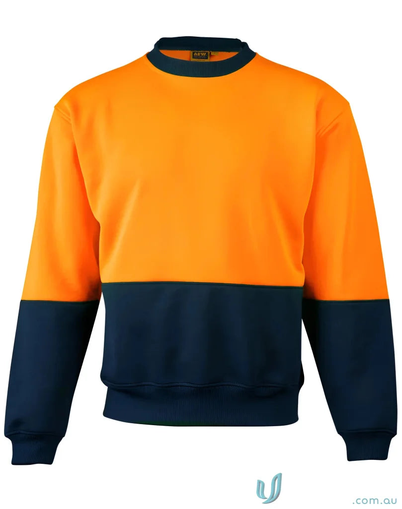 Winning Spirit SW017 AIW HiViz Crew Neck Windcheater in Fluoro Orange/Navy
