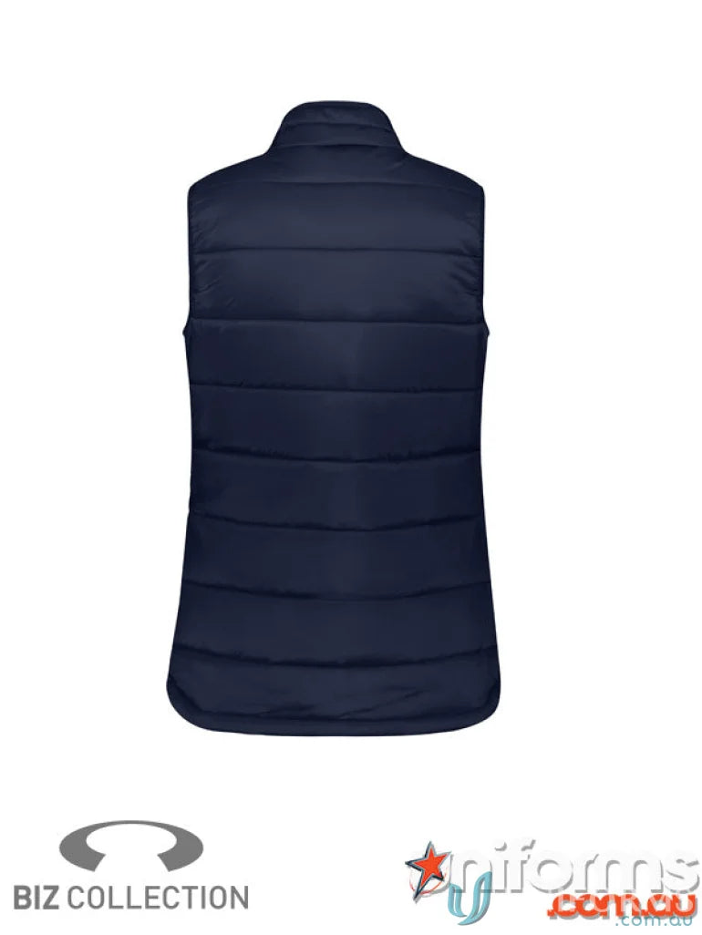 Navy blue quilted vest from Alpine Ladies Puffer Vest, perfect for biz collection women’s style using recycled pet polyester