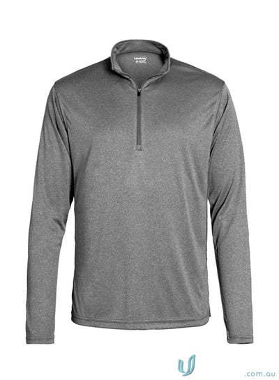 Gray long-sleeved quarter-zip shirt from Apex Baselayer for active dry uniforms