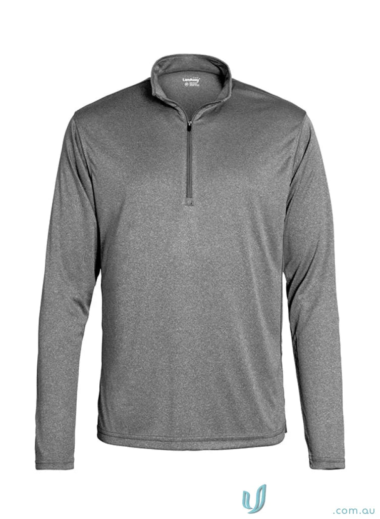 Gray long-sleeved quarter-zip shirt from Apex Baselayer for active dry uniforms