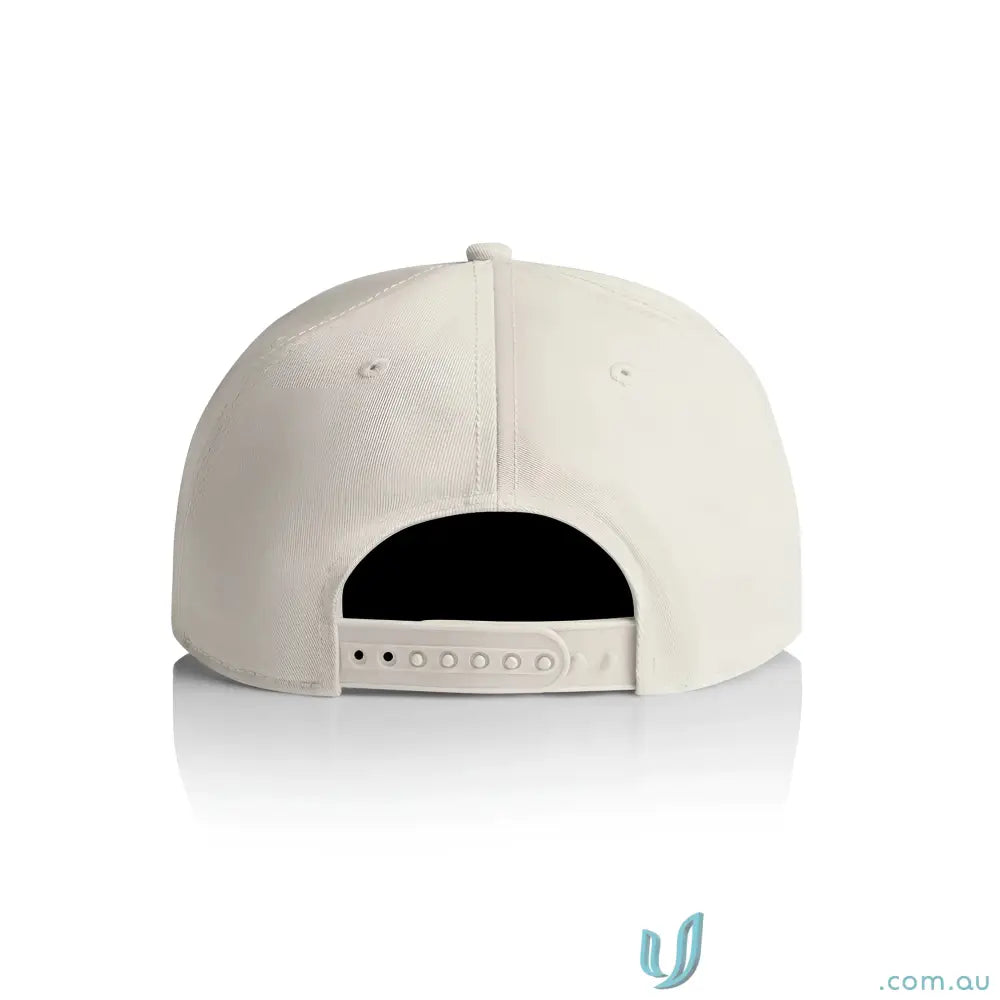 Off-white AS Colour 1184 cap with flat peak, plastic snapback, and tonal under-peak lining