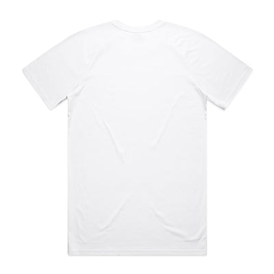 White t-shirt with short sleeves and crew neck.