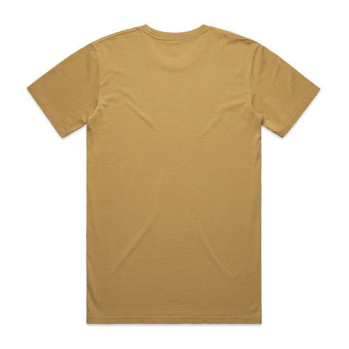Mustard yellow t-shirt with short sleeves and a crew neck.