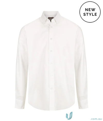 White long-sleeved Ashton Cotton Oxford Shirt in contemporary fit oxford style for uniforms