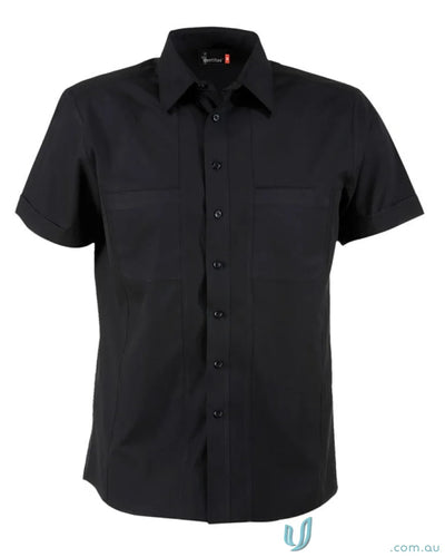 Black short-sleeved button-down shirt for mens casual short sleeve style in Aston SS Shirt