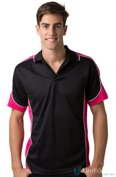 Black and pink Auburn Polo with moisture management and sewn-on pocket for style