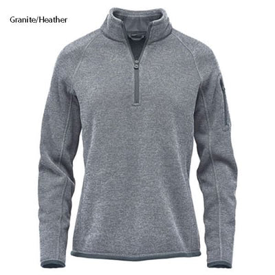 Gray heathered Avalanche Qtr Zip Pullover with sweater knit fleece and low-profile chin saver