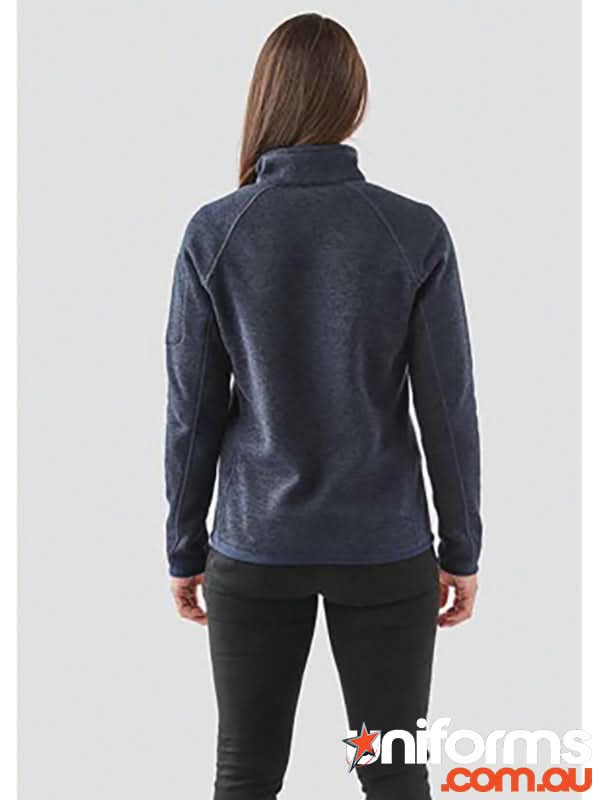 Navy blue fleece jacket Avalanche Qtr Zip Pullover with low-profile chin saver and sweater knit fleece