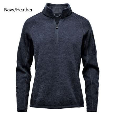 Navy Heather Avalanche Qtr Zip Pullover with low-profile chin saver and sweater knit fleece