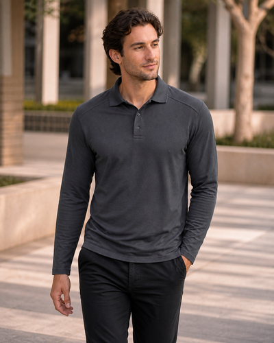 Bamboo LS Polo worn by Australian male model