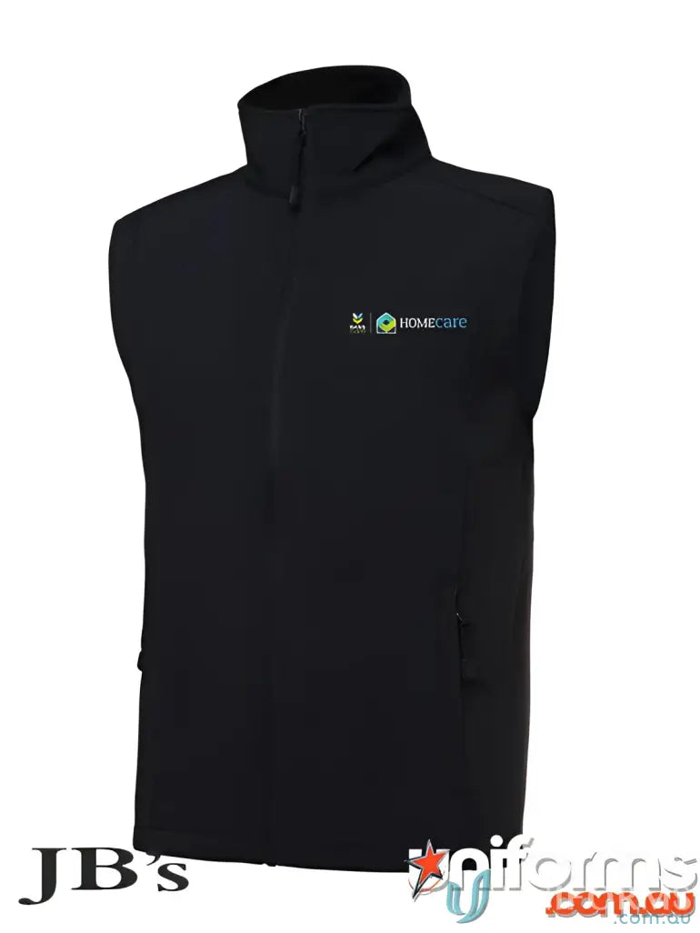 Black sleeveless soft shell vest for work or sports uniforms from Basscare HC-EMB