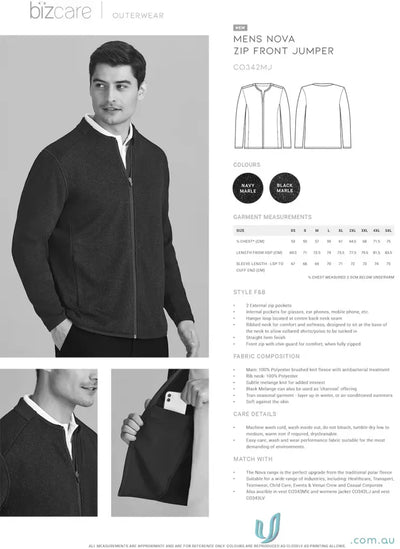 Biz Collection CO342MJ-1 Biz Mens Nova Zip Front Jumper