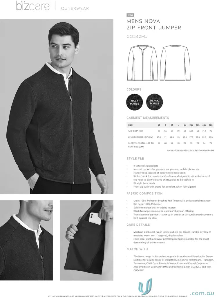 Biz Collection CO342MJ-1 Biz Mens Nova Zip Front Jumper