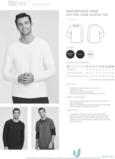 Biz Collection CT247ML-1 Biz Mens Performance LS Tee in white