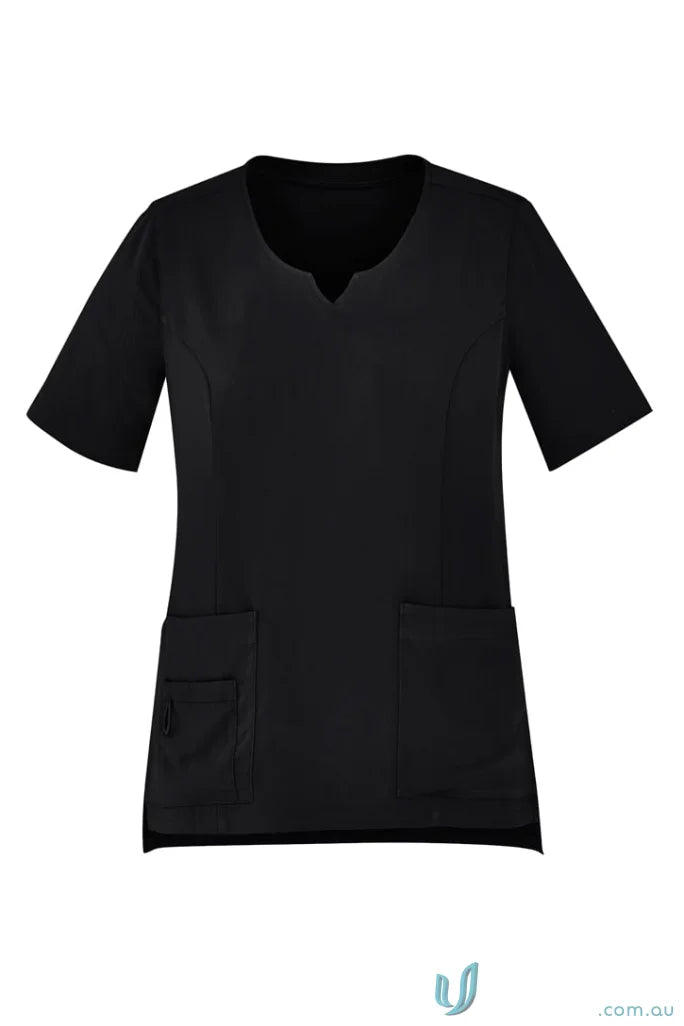 Biz Collection CST942LS Avery Ladies Round Neck Scrub Top in Black