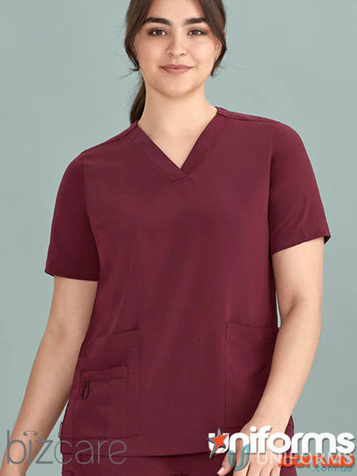 Biz Collection CST941LS Avery Ladies V-Neck Scrub Top in Burgundy
