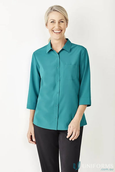 Biz Collection CS951LT-1 Bizcare Easy Stretch 3Q Sleeve Shirt in Teal