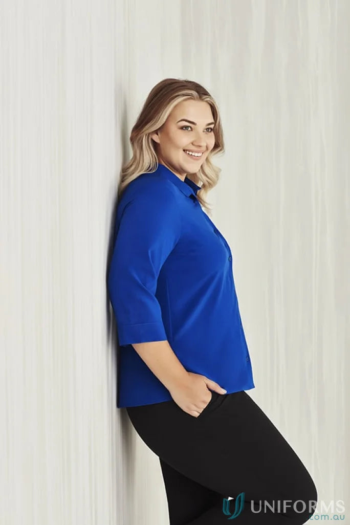 Biz Collection CS951LT-1 Bizcare Easy Stretch 3Q Sleeve Shirt in Electric Blue