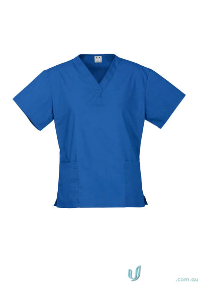 Blue womens classic scrub top made with natural stretch fabric for all-day comfort