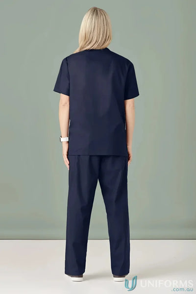 Navy blue womens classic scrub bootleg pant made from soft-touch fabric for comfort