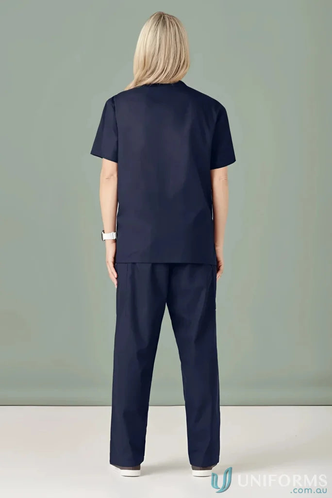 Navy blue womens classic scrub bootleg pant made from soft-touch fabric for comfort