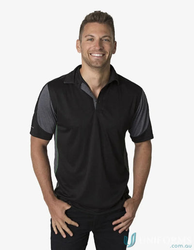 Man in Black Kanvas Contrast Polo with aegis microbe shield and CoolDry moisture tech