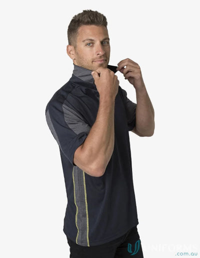 Man in Black Kanvas Contrast Polo showing aegis microbe shield and CoolDry moisture management