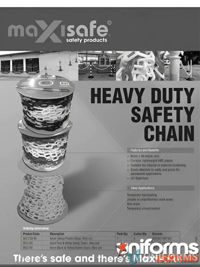 Heavy-duty Black & Yellow Safety Chain showing durable yellow safety chain for secure safety