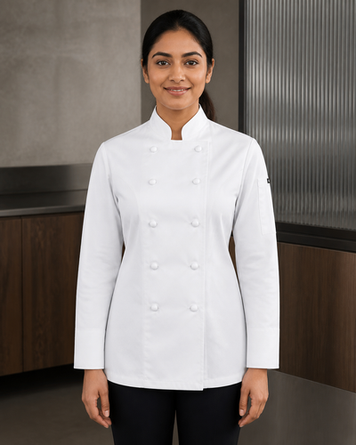 Bobbin Ladies Long Sleeve Chefs Jacket in white