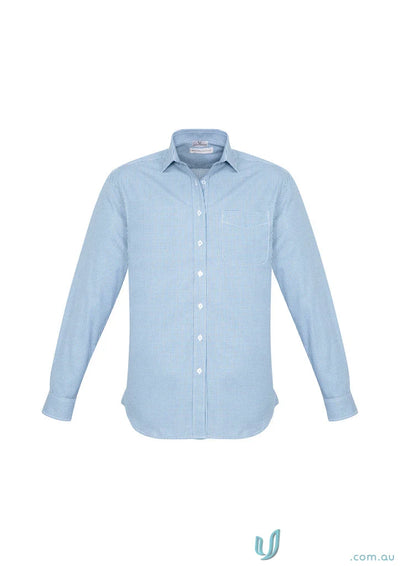 Plumbers choice light blue long-sleeved checkered shirt perfect for durable workwear and work uniforms