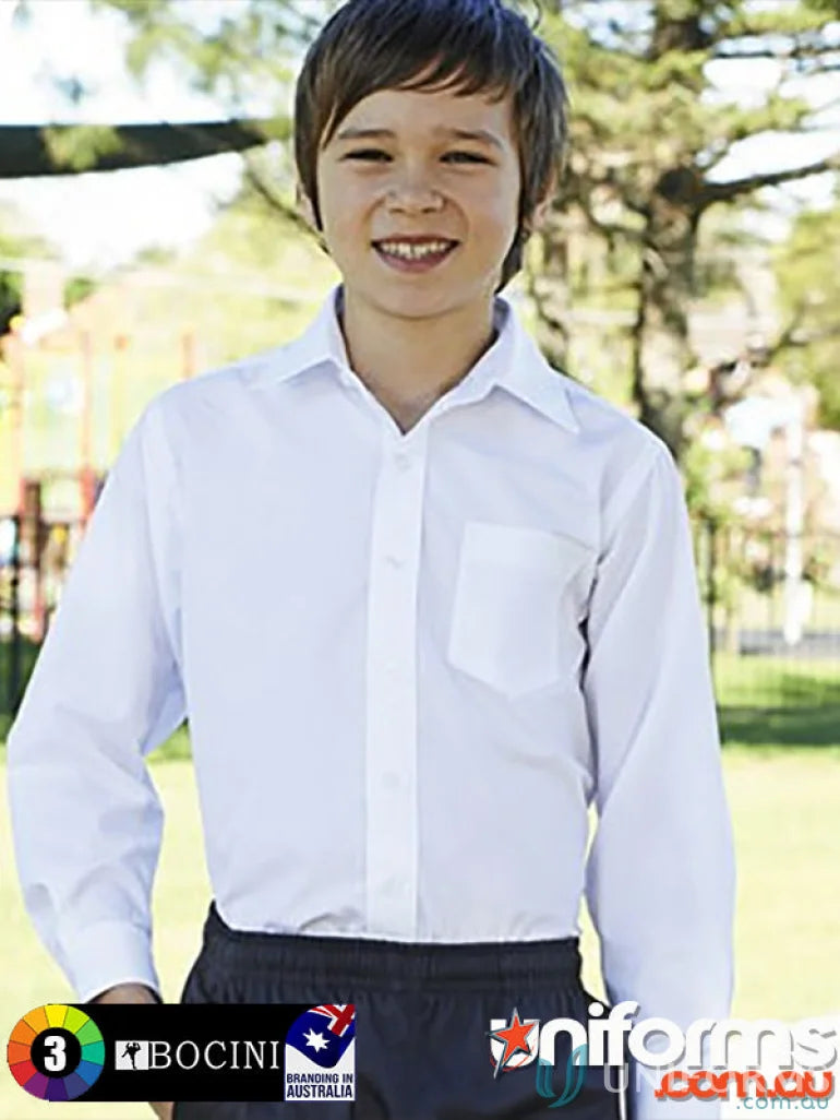Bocini CS1310 Boys LS School Shirt in White front product image