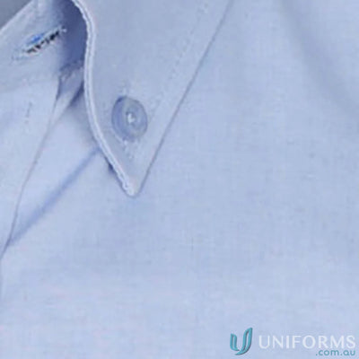 Light blue womens fine oxford silk protein shirt collar with transparent button for easy iron slim fit