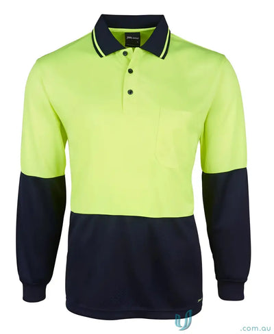 JBs 6HJNL Breathable HiVis Jacquard LS Polo in Fluoro Yellow/Navy
