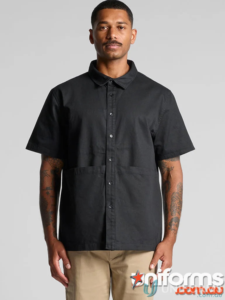 Black short-sleeved button-down Brewery Shirt perfect for workwear or uniforms