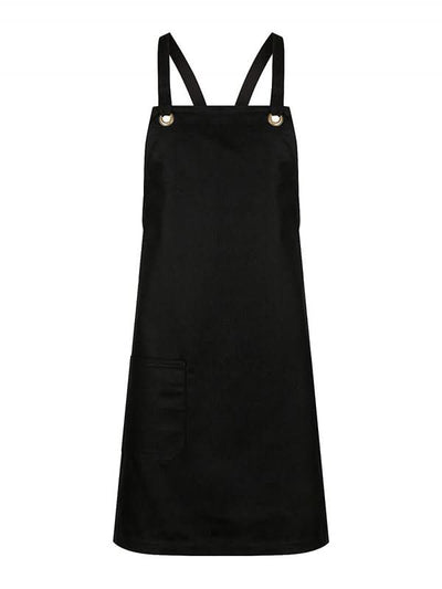 Black brooklyn canvas bib apron with cross-back straps in chocolate denim or sage green black
