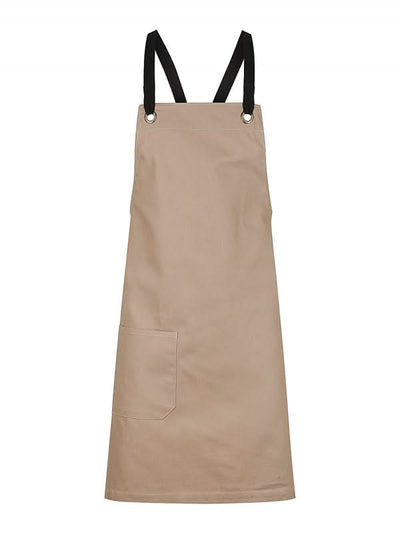 Beige Brooklyn Canvas Bib Apron with black straps and chocolate denim details