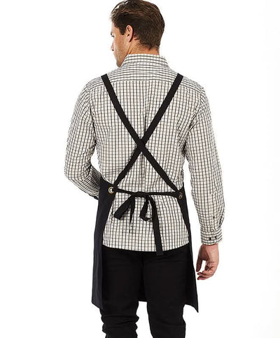 Black apron with crisscross straps from Brooklyn Canvas Bib in sage green black textile style