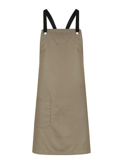 Brooklyn Canvas Bib Apron in khaki with black straps, perfect for your cooking gig