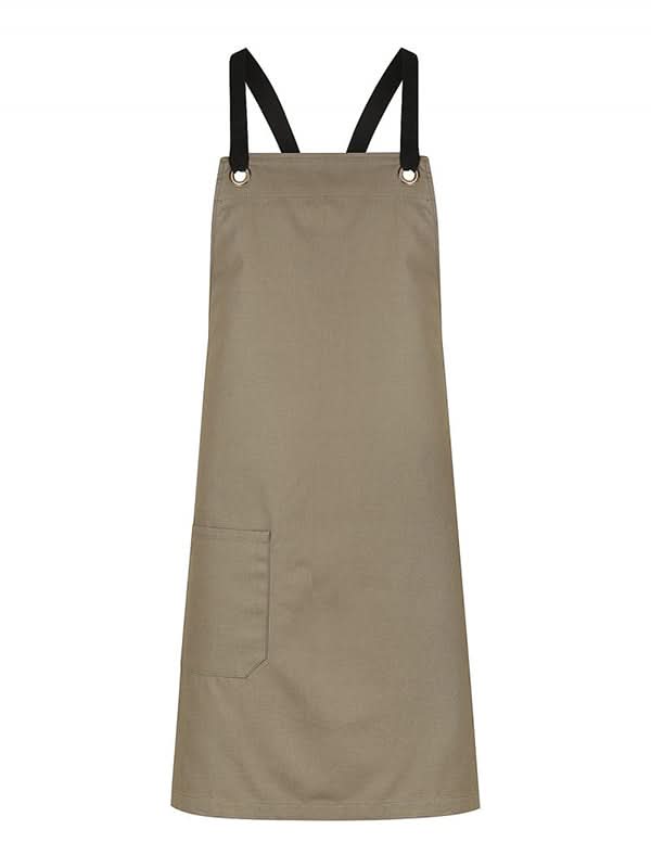 Brooklyn Canvas Bib Apron in khaki with black straps, perfect for your cooking gig