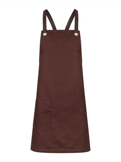 Brown apron with straps and pocket, Brooklyn Canvas Bib Apron in chocolate denim style