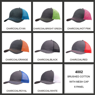 Brushed cotton mesh trucker cap in charcoal, workwear uniforms style
