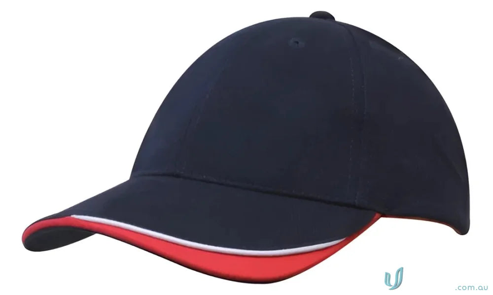 Navy and red baseball cap from Brushed Heavy Cotton with Indented Peak, high stock range
