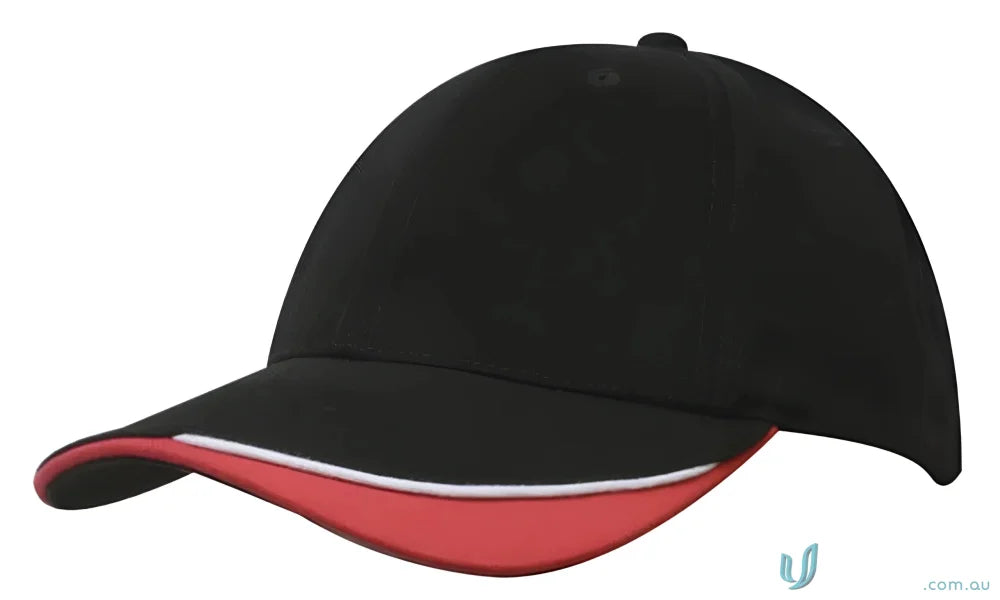 Black and red baseball cap in brushed heavy sports cotton with contour trim