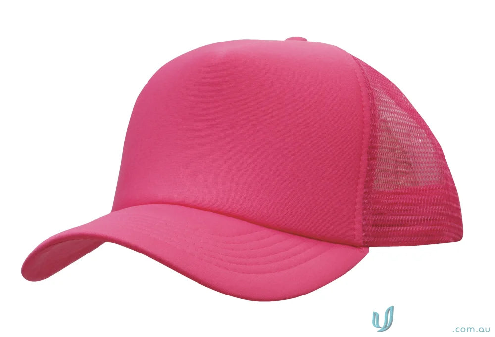 Vibrant pink foam front and mesh back trucker hat made from brushed heavy cotton