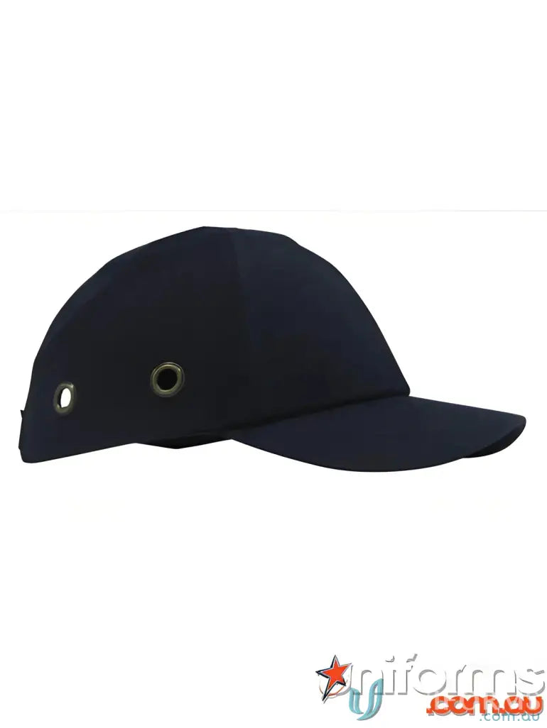 Navy bump cap with ventilation holes for safety and comfort in work gear