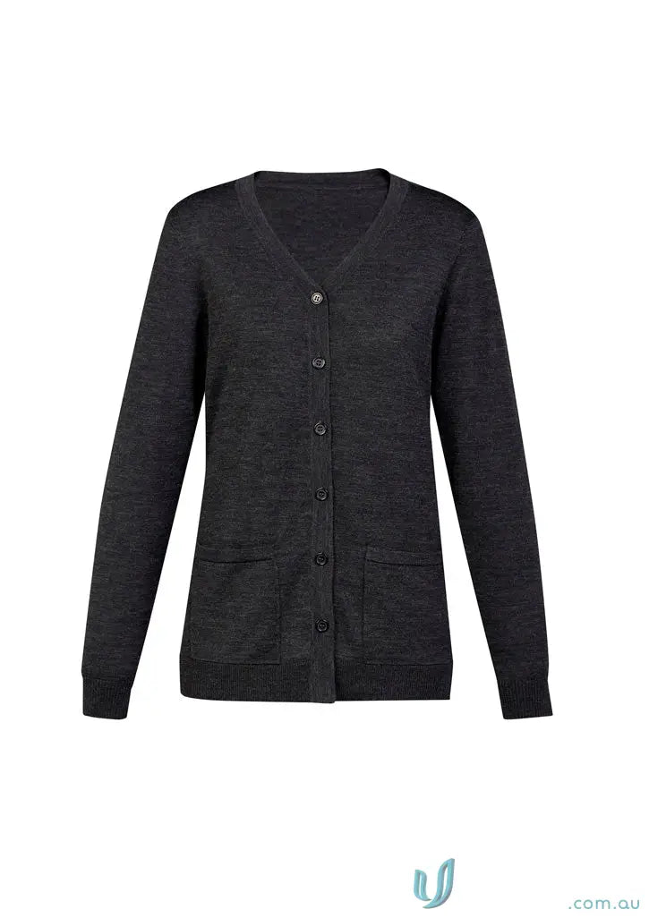 Dark gray merino wool knit Button Front Knit Cardigan with pockets ck045lc